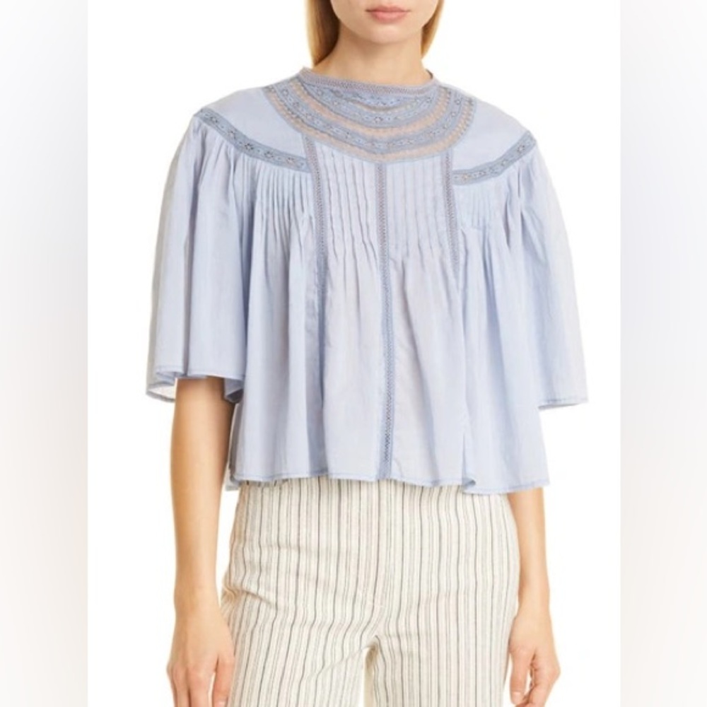 Rebecca Taylor Light Blue Blouse with Lace Detail